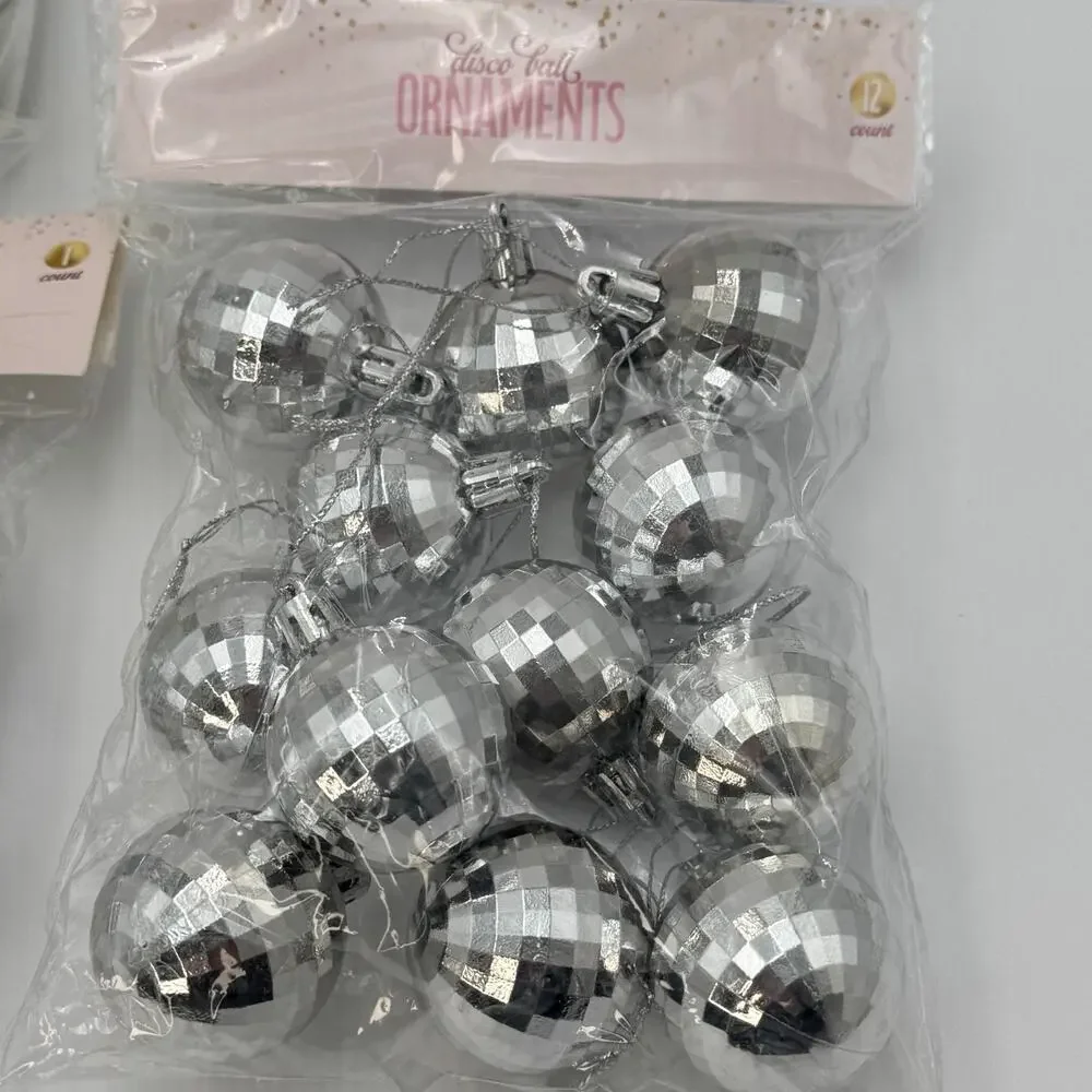 Bullseye Disco Ball Christmas Ornaments 12 Count‎ w 72” Banner Lot of 6 NEW
